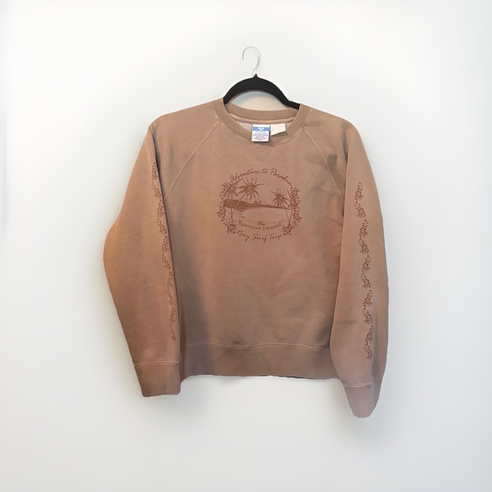 Roxy surf sweatshirt large beige Hawaii graphic crewneck vintage Neutral Cosy